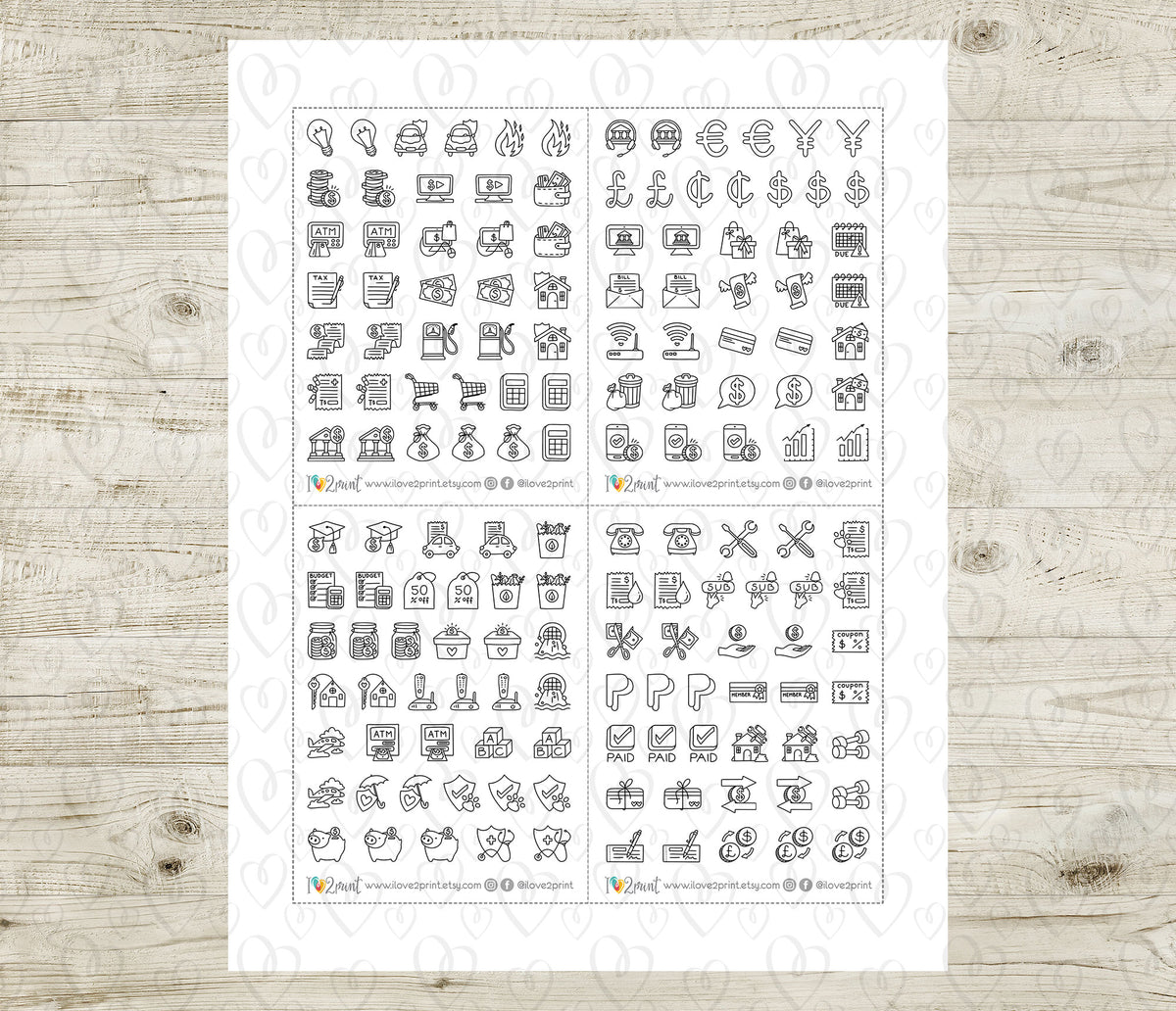 Pay Bills Budget Sampler Printable Stickers | 70 Icons | 2 Sizes