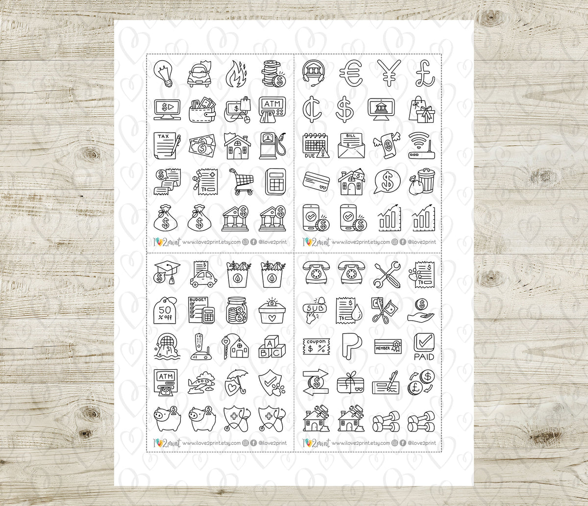 Pay Bills Budget Sampler Printable Stickers | 70 Icons | 2 Sizes
