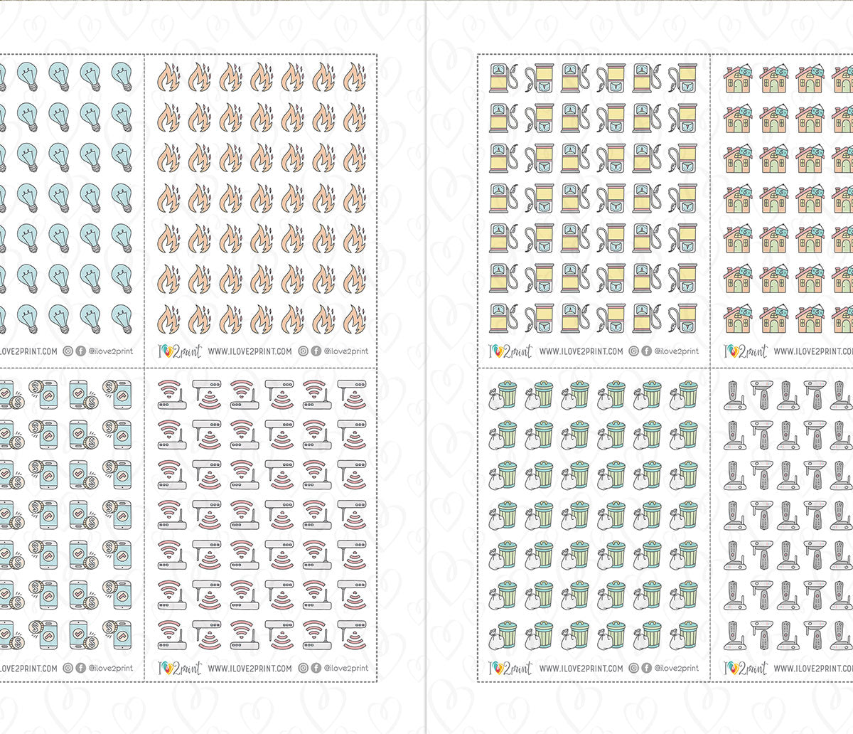 Pay Bills Budget Color Printable Stickers | 68 Mini Icons | 17 Sheets