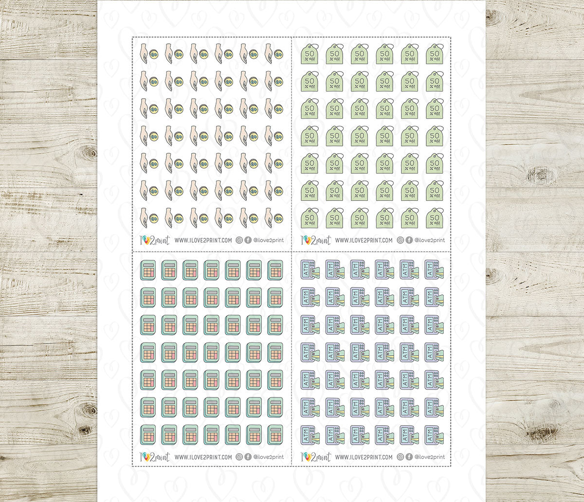 Pay Bills Budget Color Printable Stickers | 68 Mini Icons | 17 Sheets