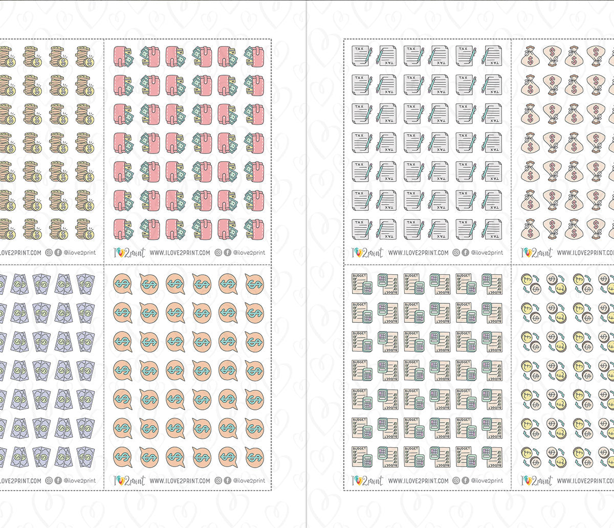 Pay Bills Budget Color Printable Stickers | 68 Mini Icons | 17 Sheets