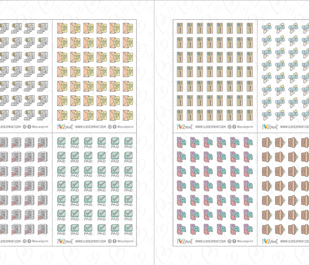 Pay Bills Budget Color Printable Stickers | 68 Mini Icons | 17 Sheets