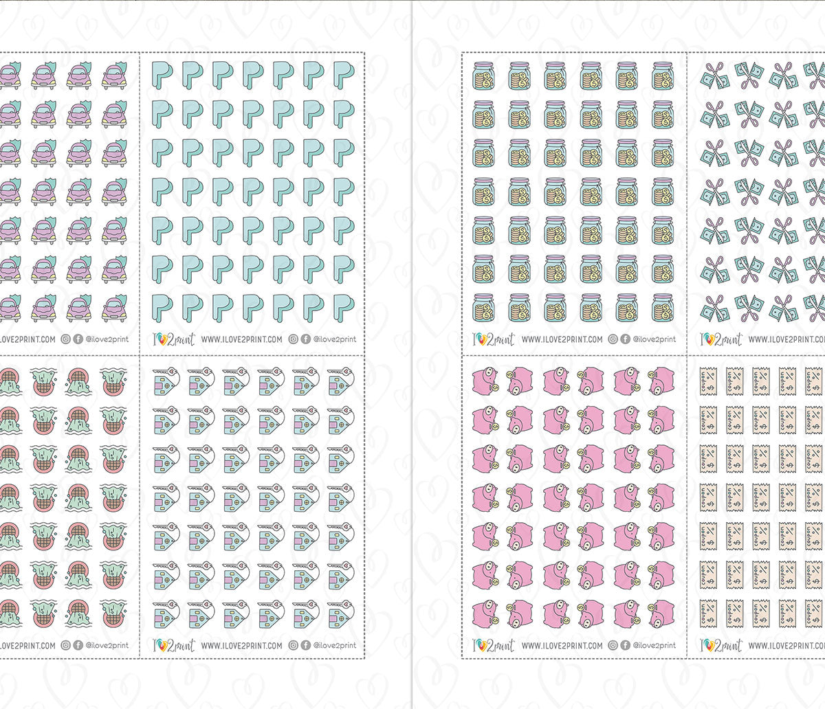 Pay Bills Budget Color Printable Stickers | 68 Mini Icons | 17 Sheets