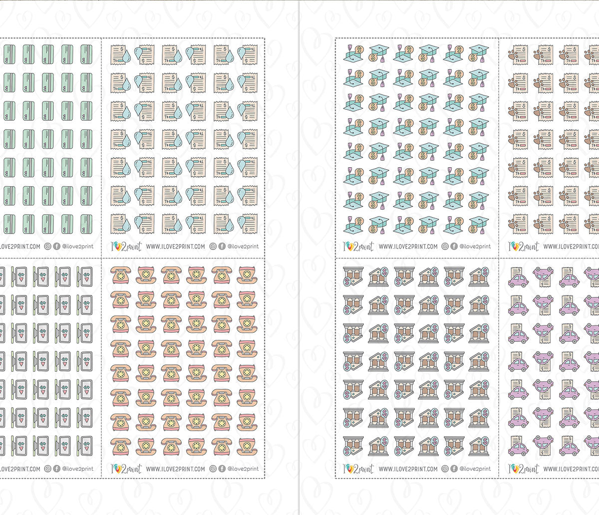 Pay Bills Budget Color Printable Stickers | 68 Mini Icons | 17 Sheets