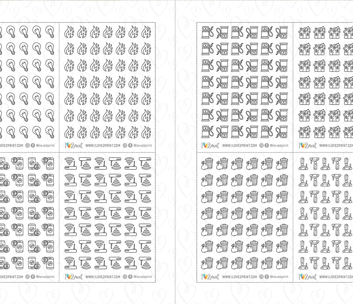 Pay Bills Budget Outline Printable Stickers | 68 Mini Icons | 17 Sheets