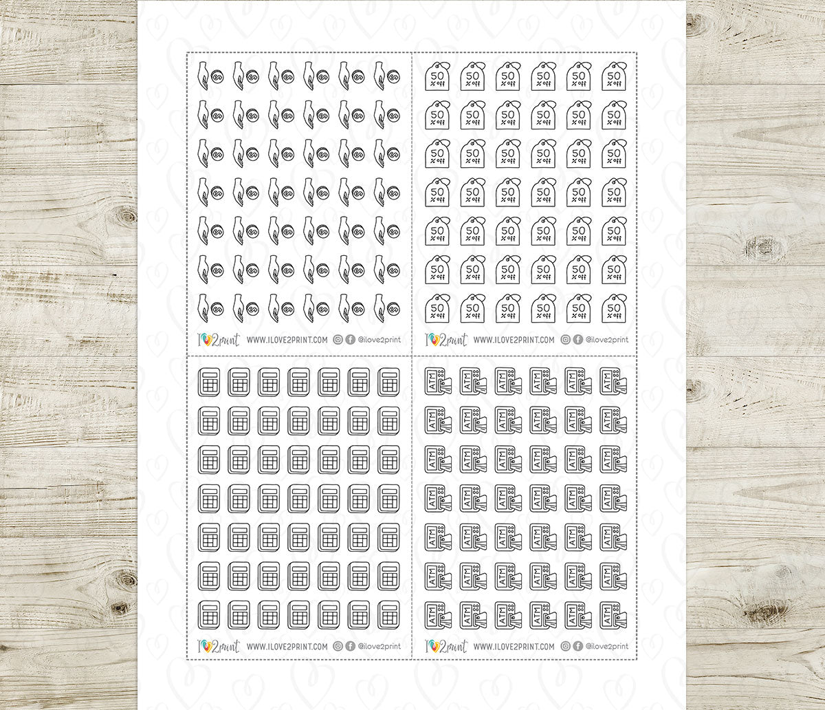Pay Bills Budget Outline Printable Stickers | 68 Mini Icons | 17 Sheets