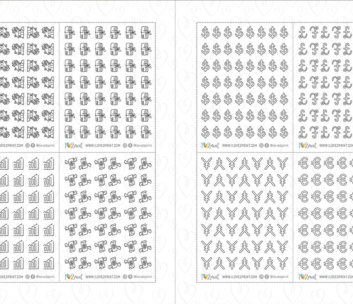 Pay Bills Budget Outline Printable Stickers | 68 Mini Icons | 17 Sheets