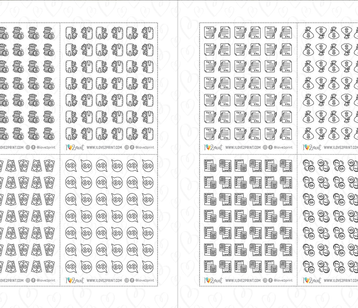 Pay Bills Budget Outline Printable Stickers | 68 Mini Icons | 17 Sheets