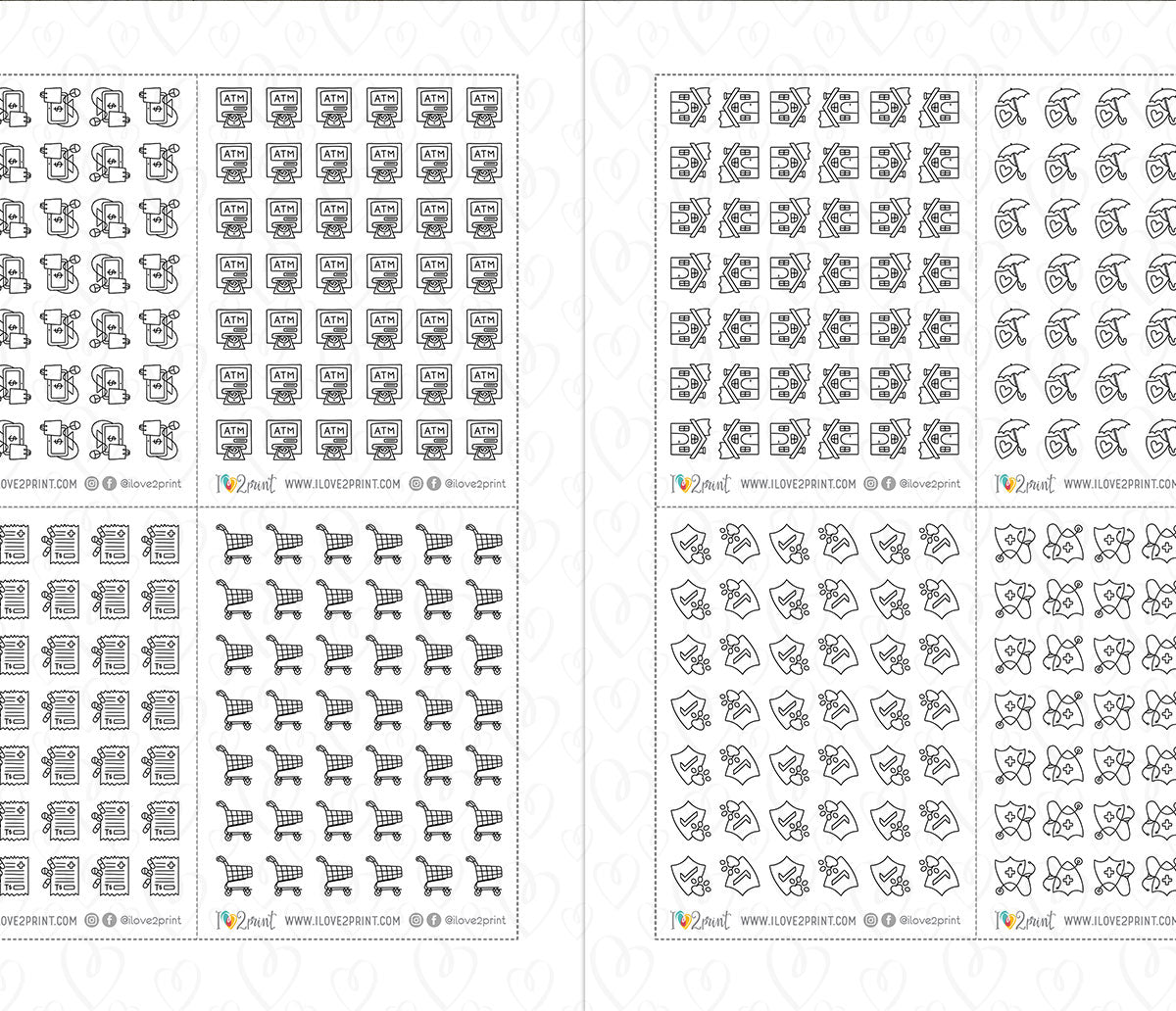 Pay Bills Budget Outline Printable Stickers | 68 Mini Icons | 17 Sheets