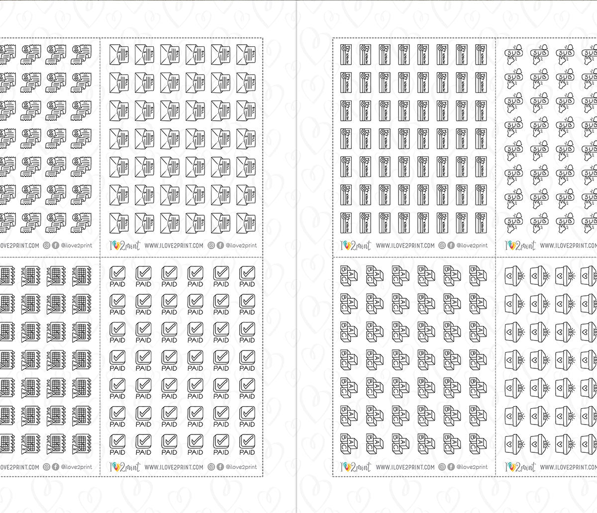 Pay Bills Budget Outline Printable Stickers | 68 Mini Icons | 17 Sheets