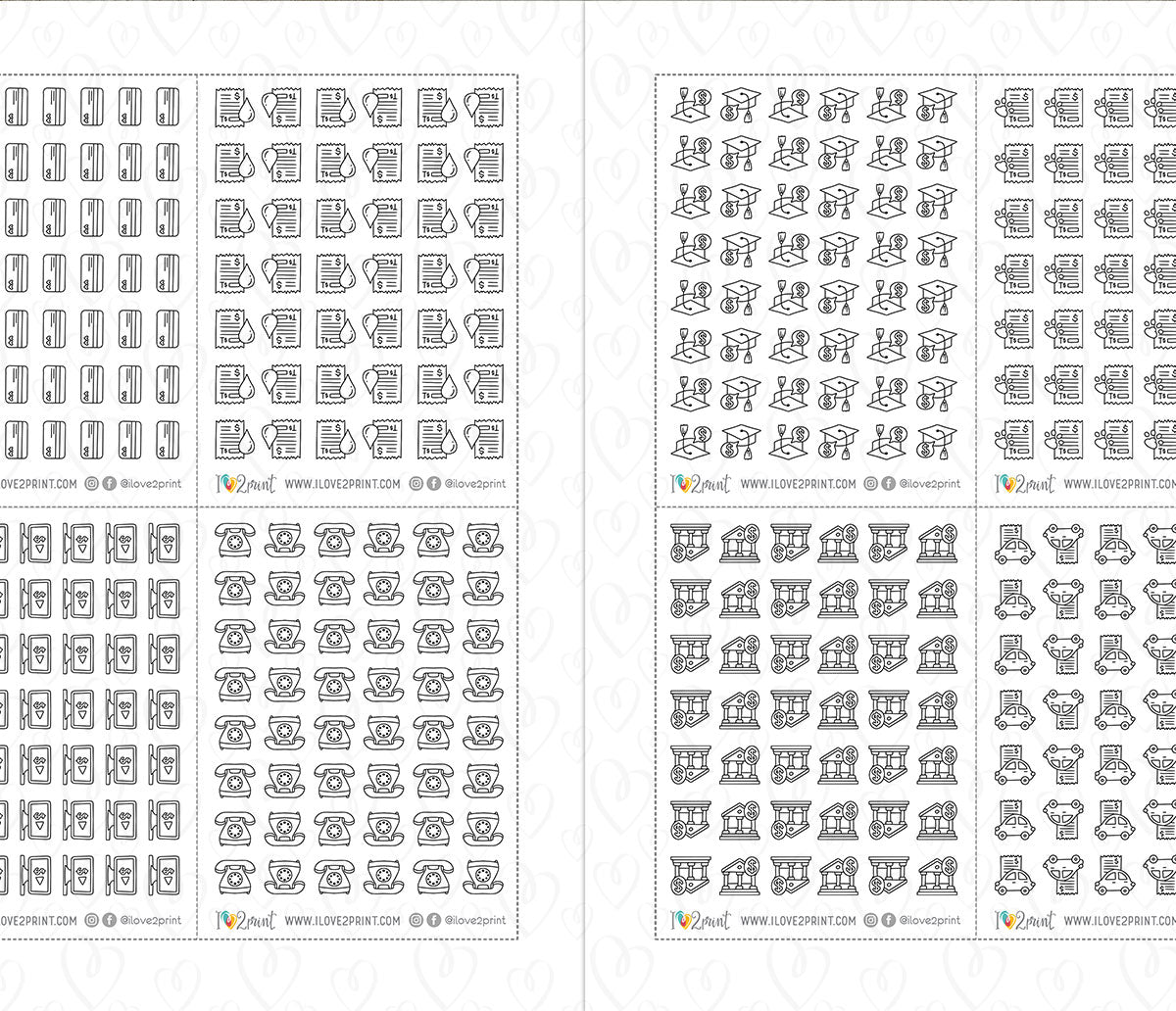 Pay Bills Budget Outline Printable Stickers | 68 Mini Icons | 17 Sheets