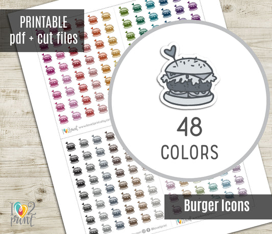 Burger Icon Stickers - Functional Printable Stickers - PDF & Cut Files