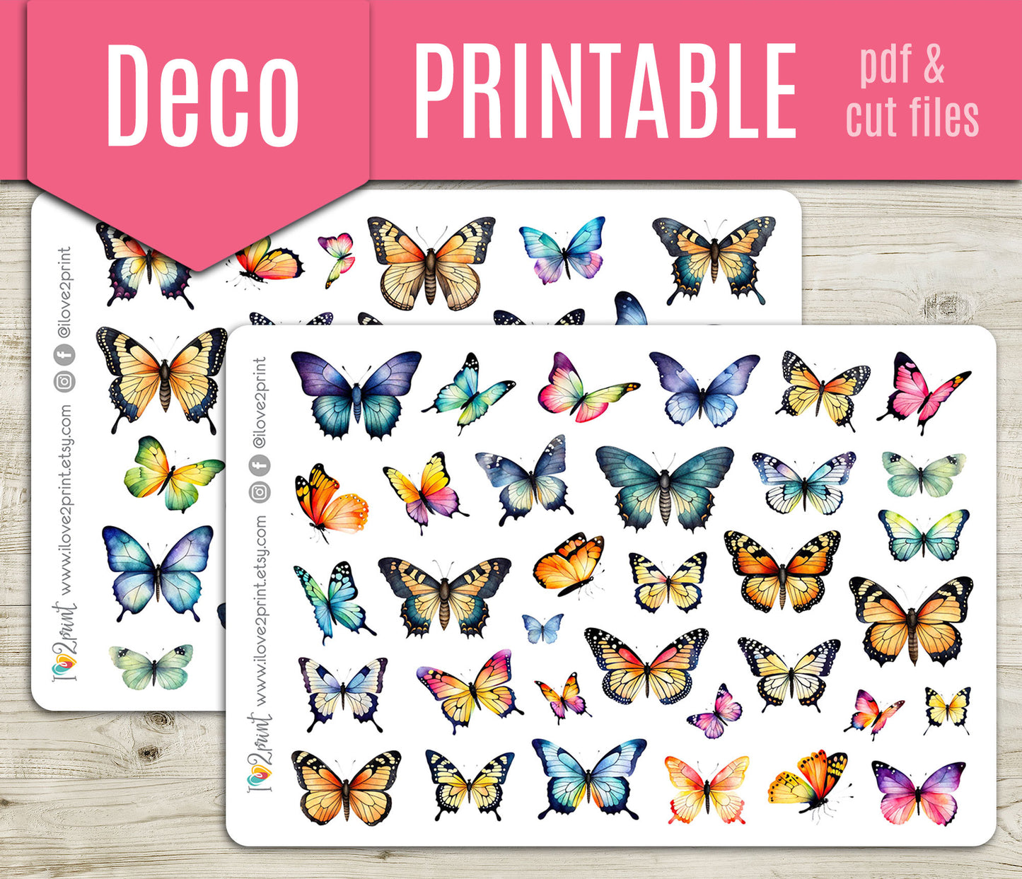 Butterflies Decorative Printable Planner Stickers | Colorful Wings | PDF Cut Files | Instant Download