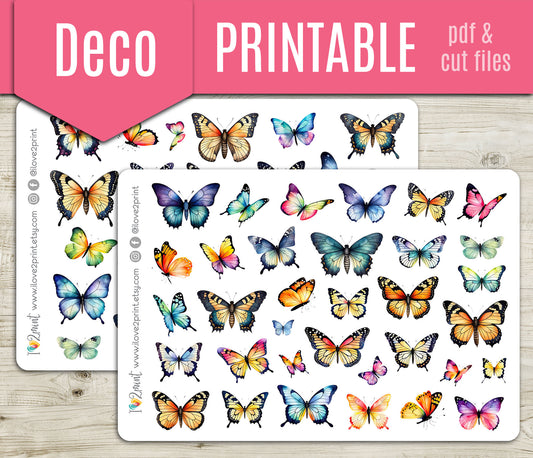 Butterflies Decorative Printable Planner Stickers | Colorful Wings | PDF Cut Files | Instant Download
