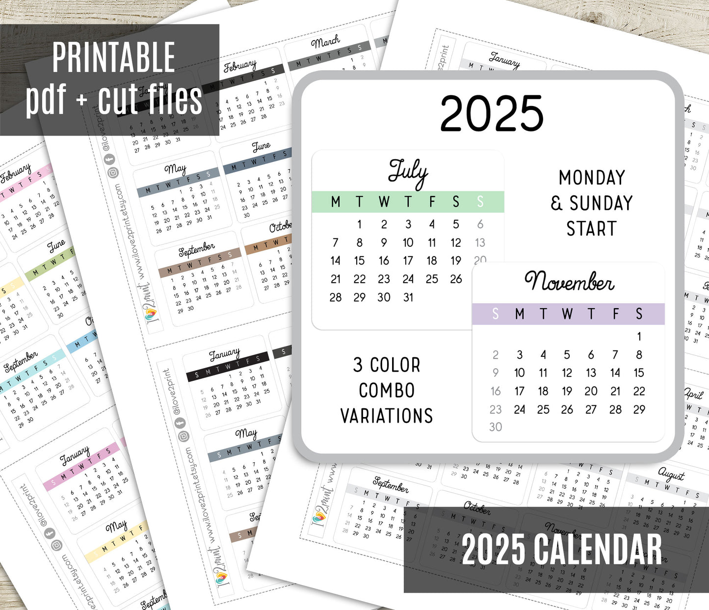 2025 Minimalist Pastel Calendar – Aesthetic Digital Download - PDF & Cut Files