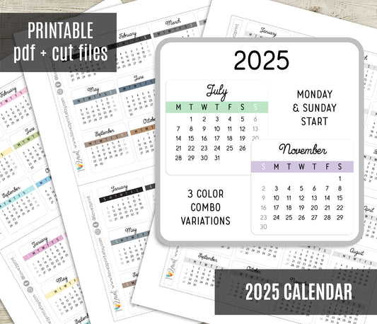 2025 Minimalist Pastel Calendar – Aesthetic Digital Download - PDF & Cut Files