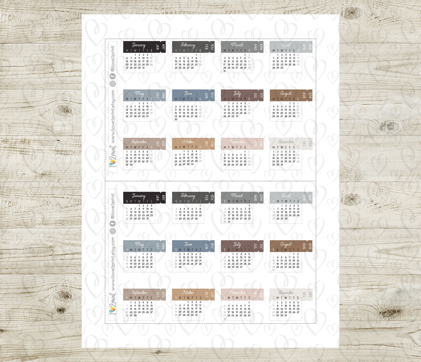 2025 Tiny Pastel Calendar & Month Tab – Minimalist Digital Download - PDF & Cut Files