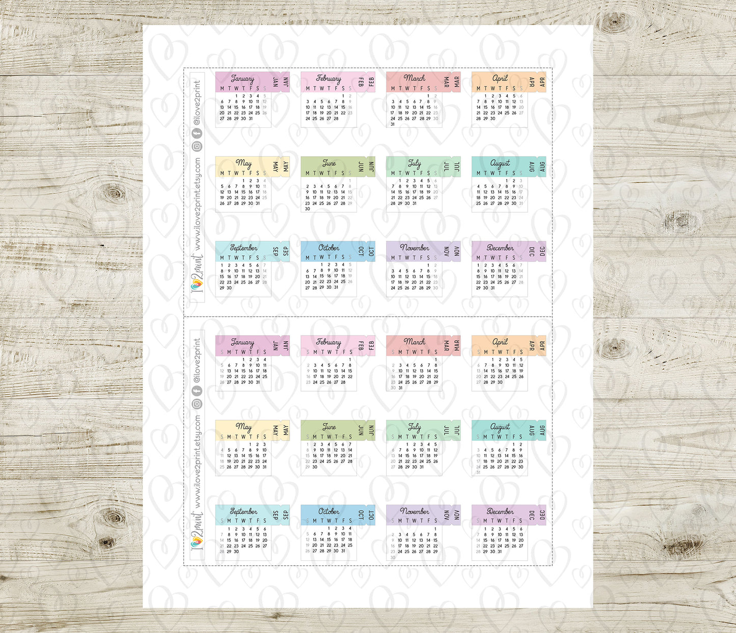 2025 Tiny Pastel Calendar & Month Tab – Minimalist Digital Download - PDF & Cut Files