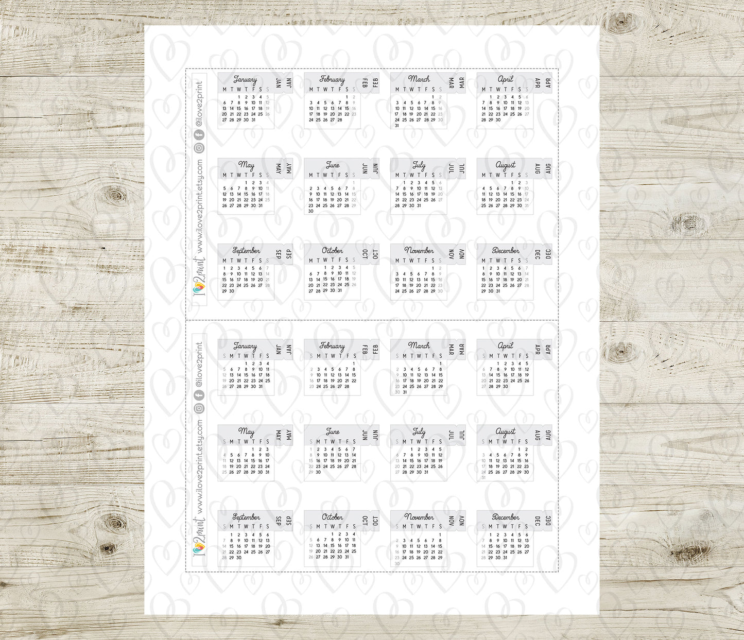 2025 Tiny Pastel Calendar & Month Tab – Minimalist Digital Download - PDF & Cut Files