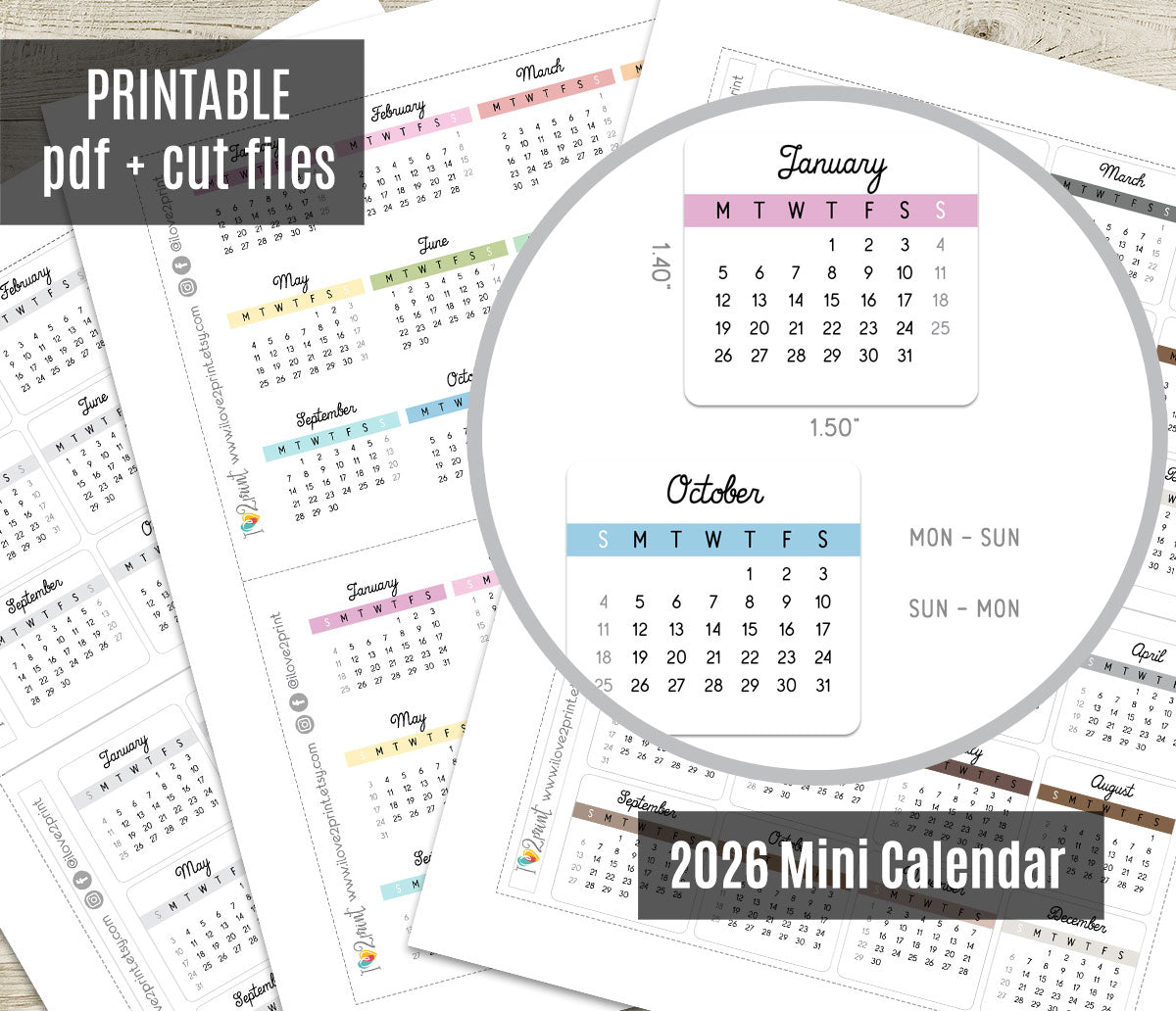 2026 Minimalist Pastel Calendar – Aesthetic Digital Download - PDF & Cut Files