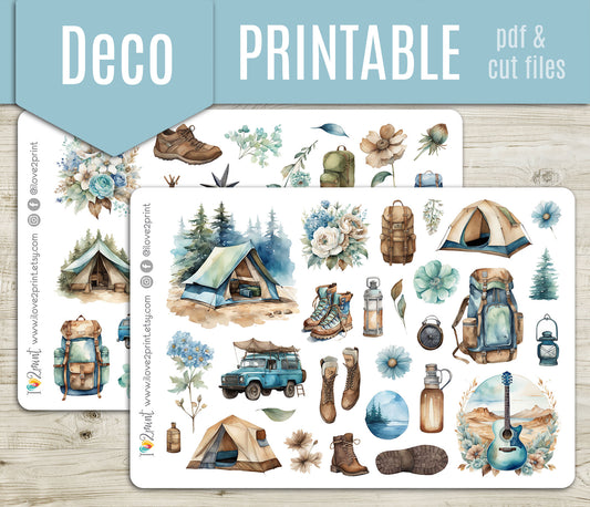 Camping Decorative Stickers - Printable PDF & Cut Files
