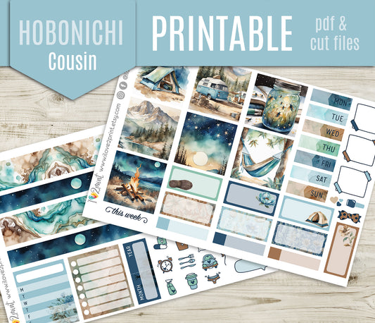 Camping Stickers - Hobonichi Cousin - Printable PDF & Cut Files