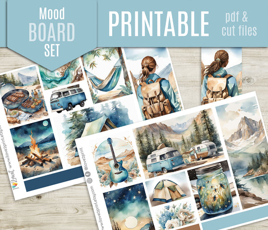 Camping Moodboard Stickers - 1,5"boxes Printable PDF & Cut Files