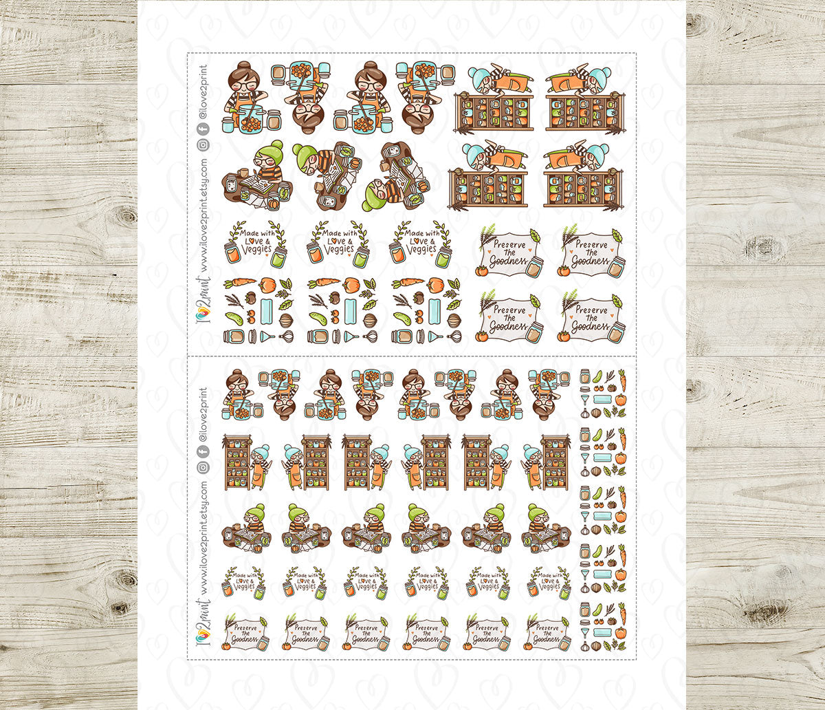 Elena Canning Veggies Color Printable Stickers | 2 Skin Tones | 2 Sizes | PDF Cut Files
