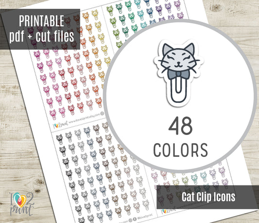 Cat Clip Icon Stickers - Functional Printable Stickers - PDF & Cut Files