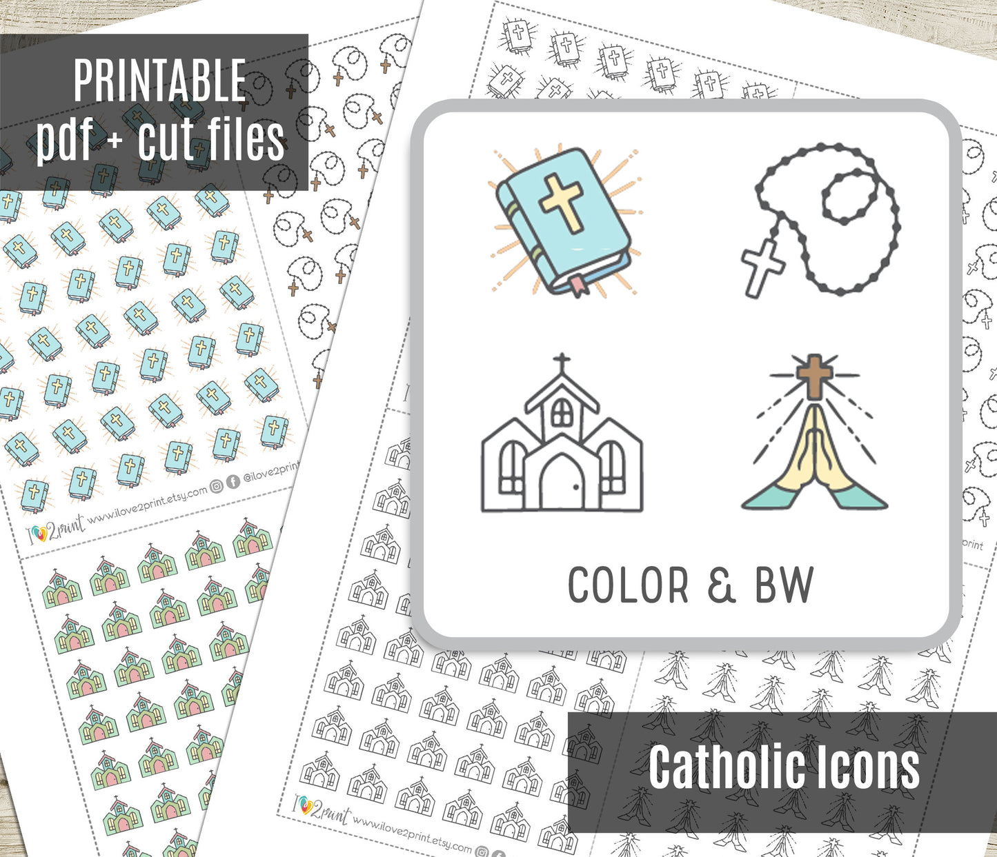Religious & Christian Icons Printable Stickers – Faith-Based Planner Set