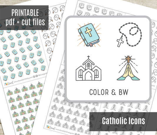 Religious & Christian Icons Printable Stickers – Faith-Based Planner Set