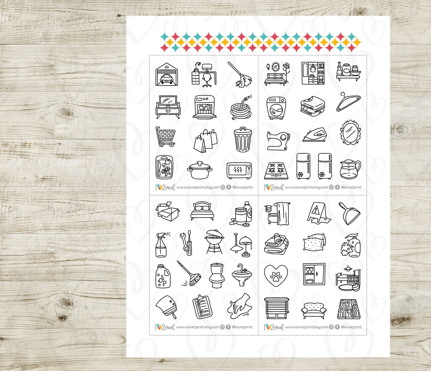 50 Home Chores Stickers set II – Printable Planner Icons (PDF & Cut Files)