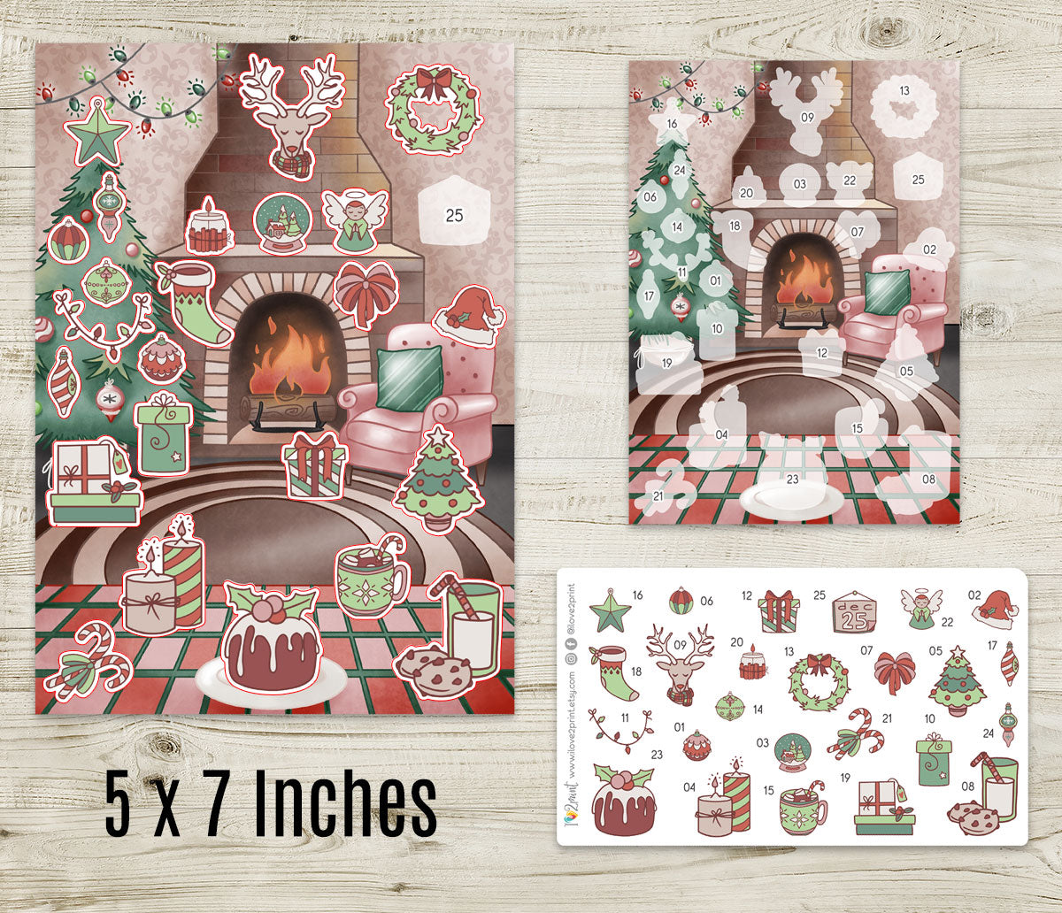 Christmas Advent Calendar Printable | Holiday Countdown Stickers | Festive PDF & Cut Files