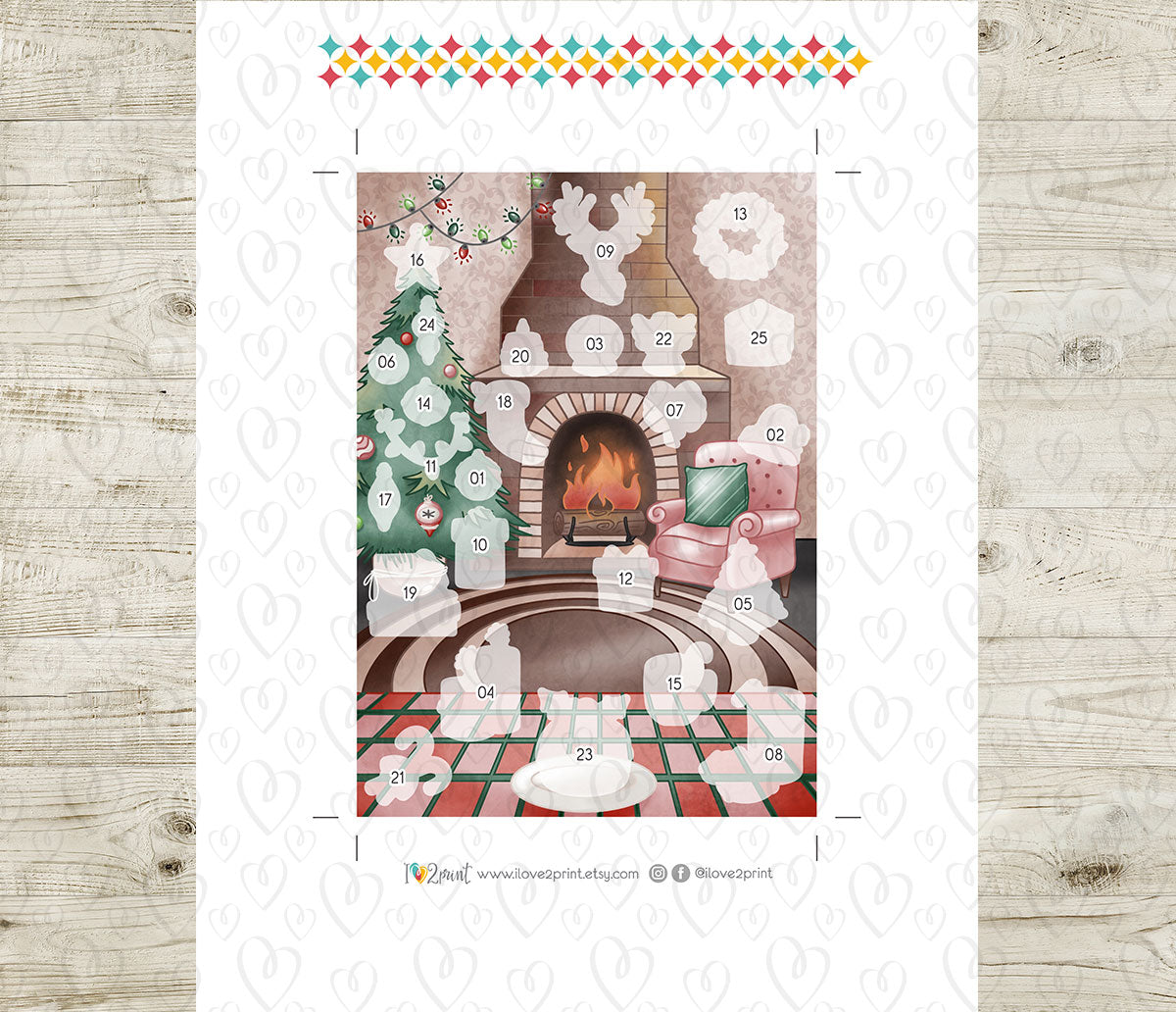 Christmas Advent Calendar Printable | Holiday Countdown Stickers | Festive PDF & Cut Files