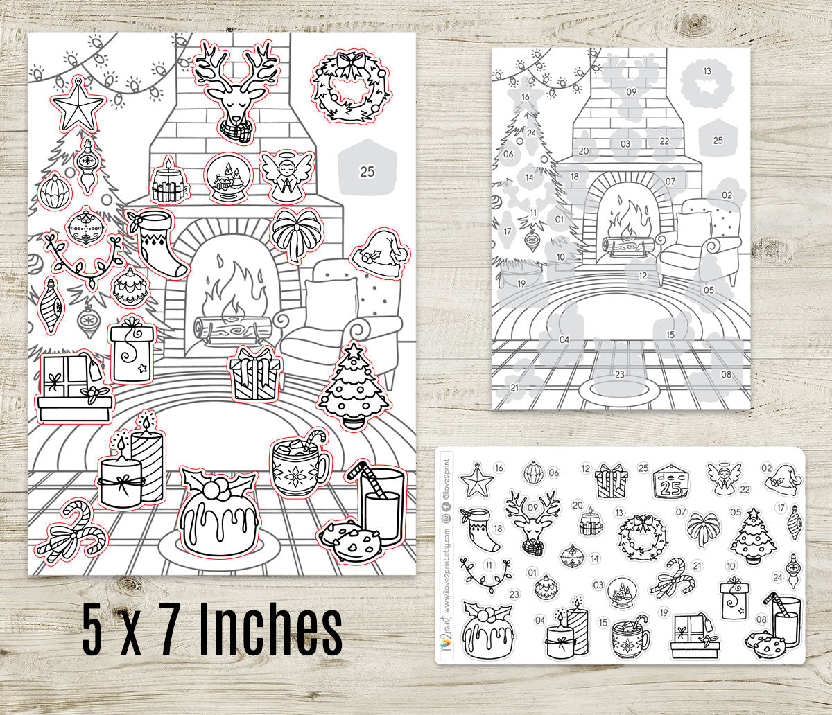 Christmas Coloring Advent Calendar Printable | Holiday Countdown Stickers | Festive PDF & Cut Files