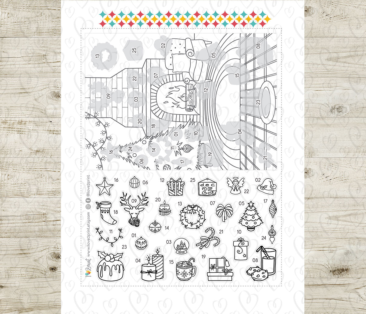 Christmas Coloring Advent Calendar Printable | Holiday Countdown Stickers | Festive PDF & Cut Files