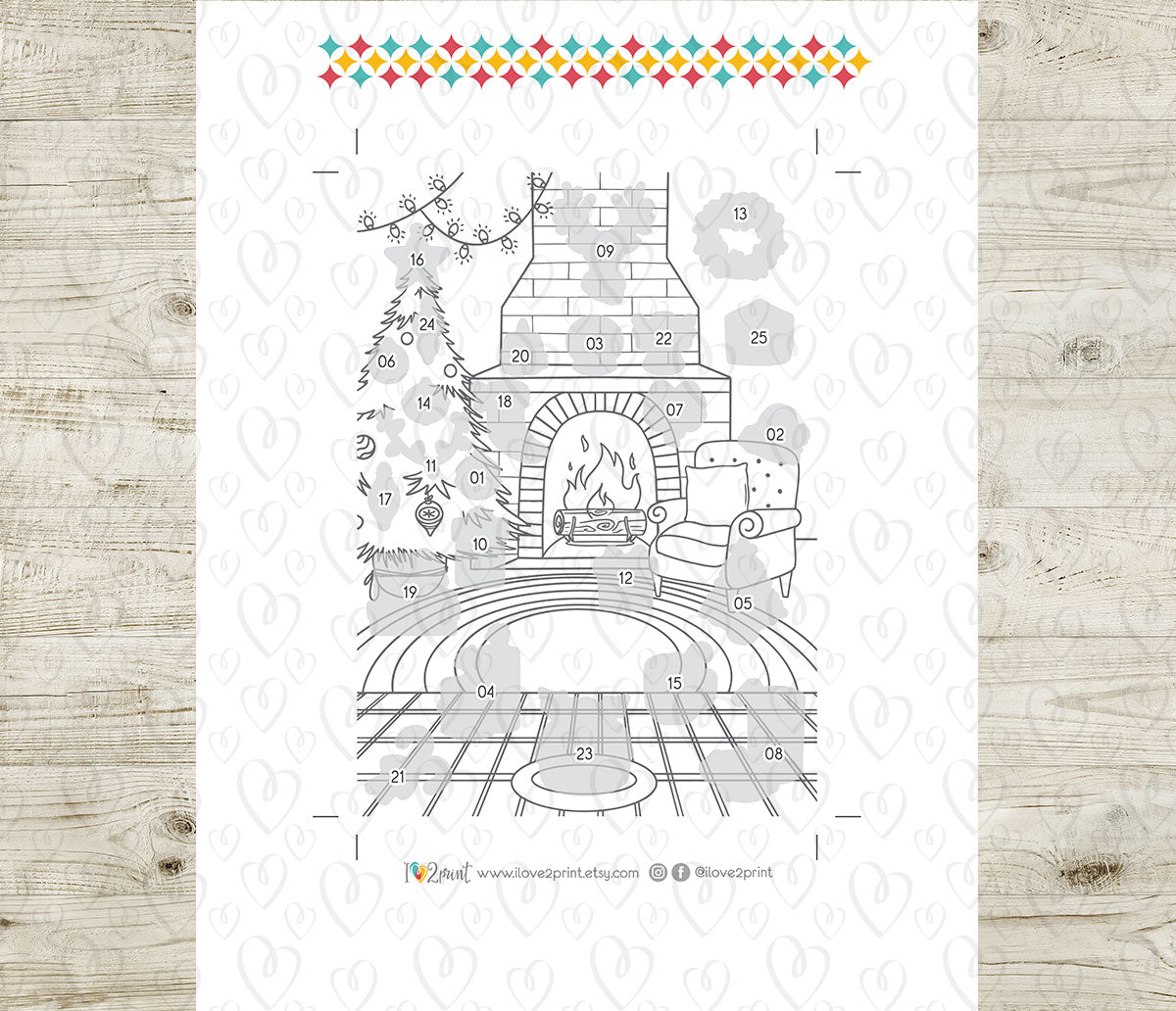 Christmas Coloring Advent Calendar Printable | Holiday Countdown Stickers | Festive PDF & Cut Files