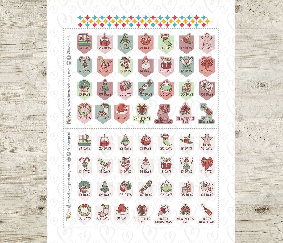 Christmas Countdown Printable Stickers – Hand Drawn Holiday Planner Icons - PDF & Cut Files