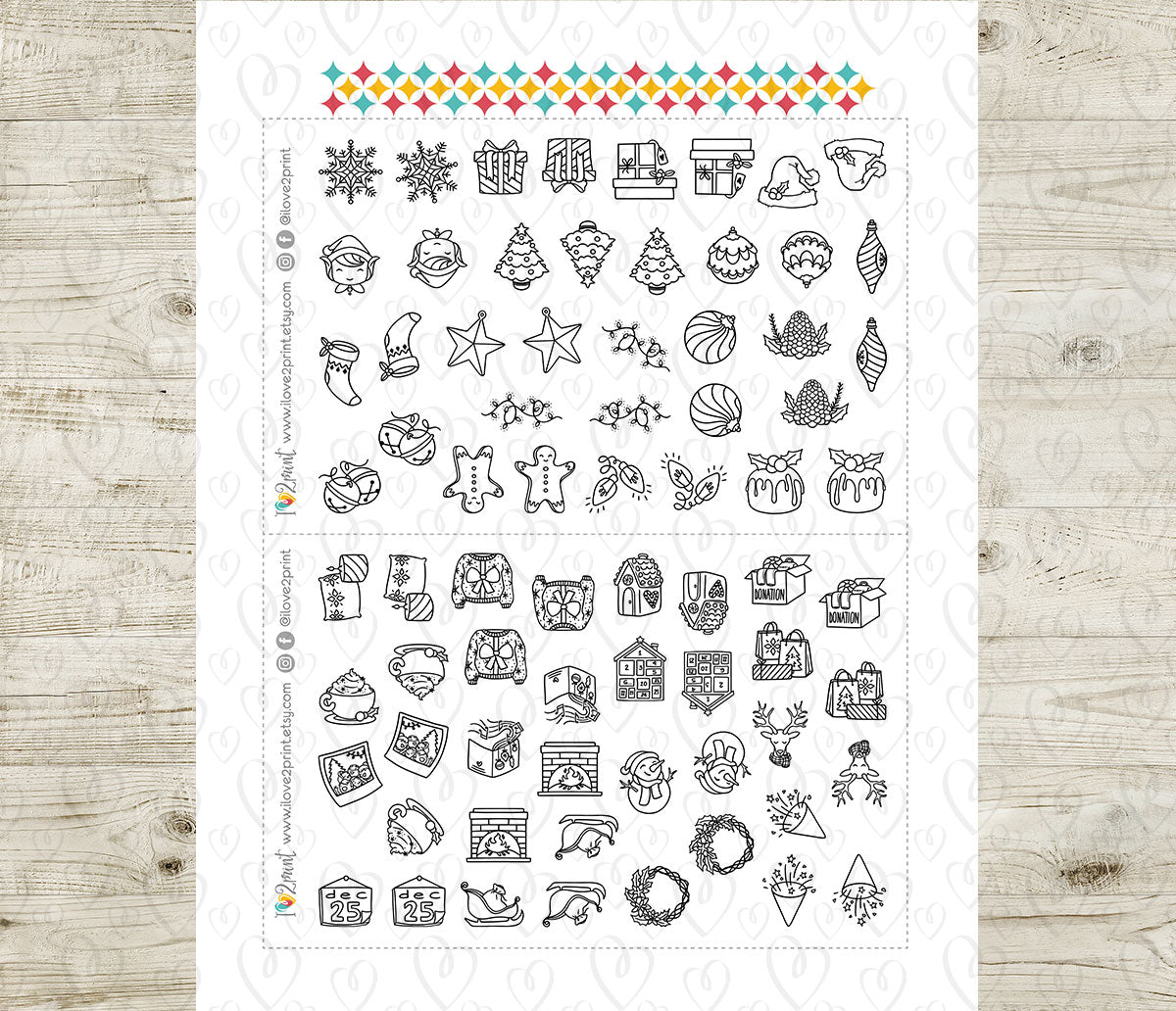 Christmas Printable Icons Stickers SET 1 – Color and Stamp Planner Icons - PDF & Cut Files