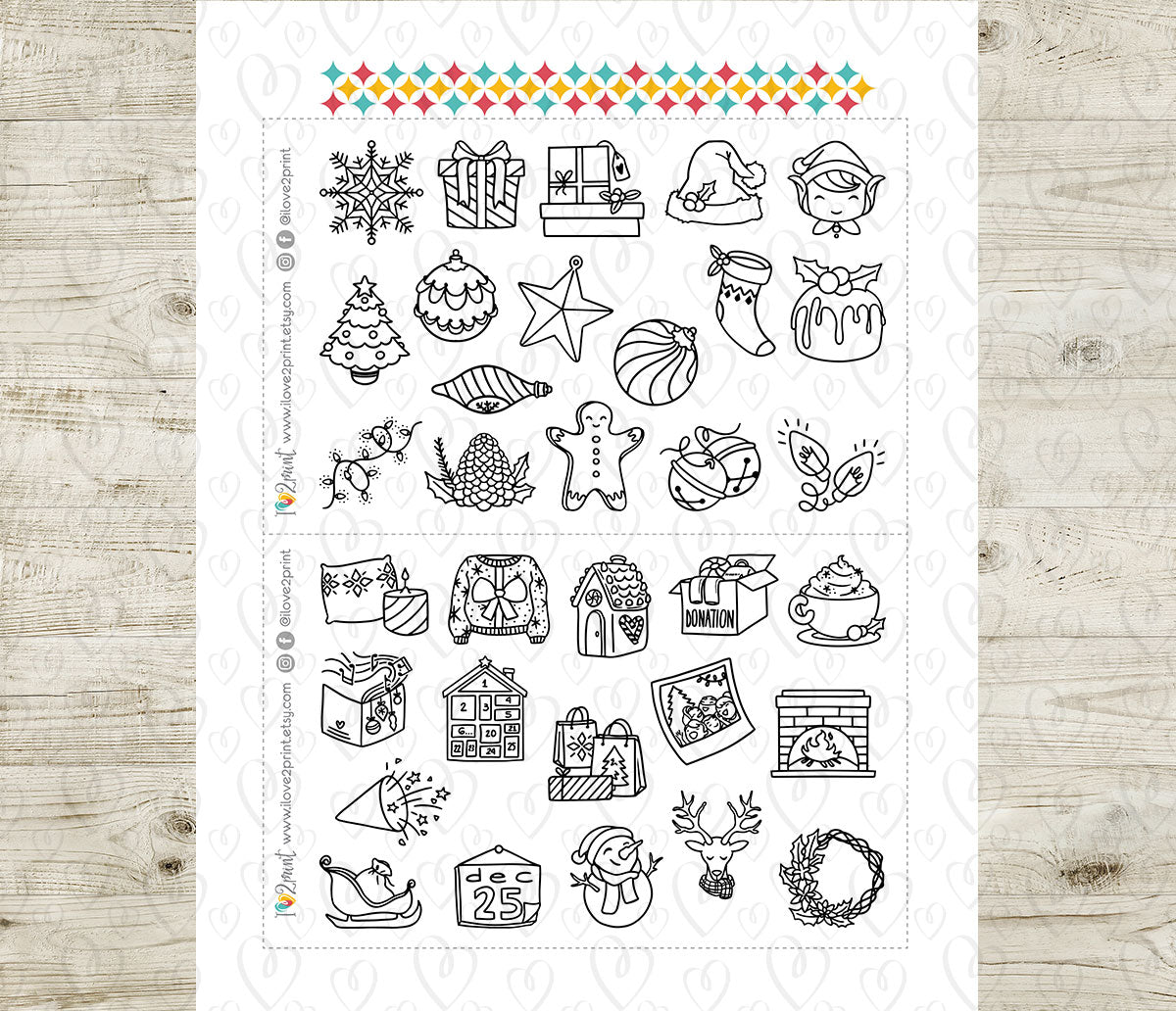 Christmas Printable Icons Stickers SET 1 – Color and Stamp Planner Icons - PDF & Cut Files