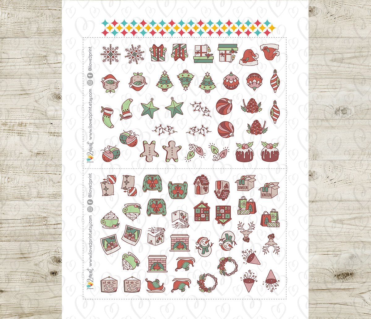 Christmas Printable Icons Stickers SET 1 – Color and Stamp Planner Icons - PDF & Cut Files