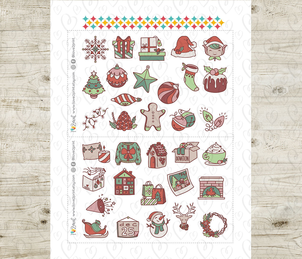 Christmas Printable Icons Stickers SET 1 – Color and Stamp Planner Icons - PDF & Cut Files