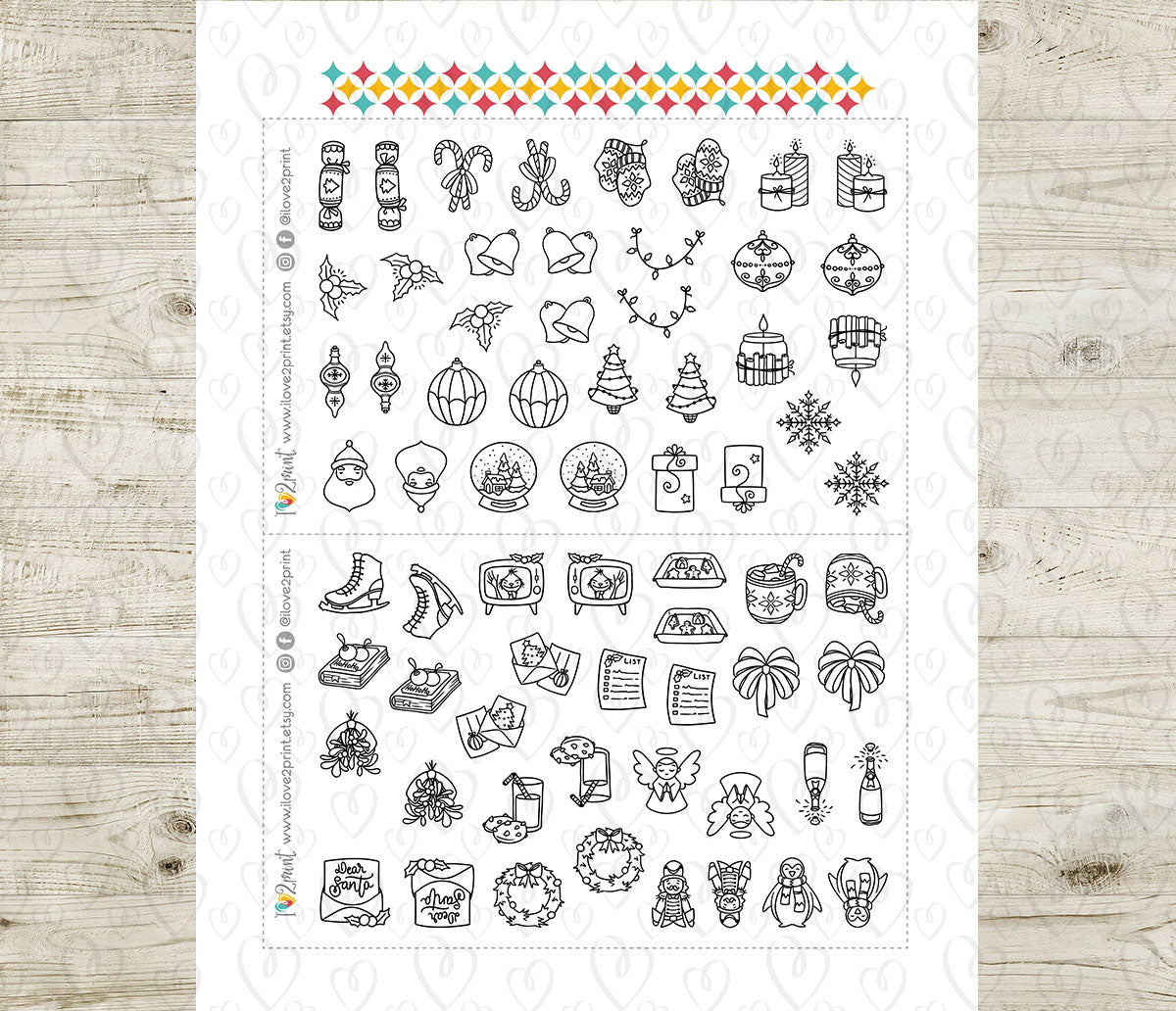 Christmas Printable Icons Stickers SET 2 – Color and Stamp Planner Icons - PDF & Cut Files