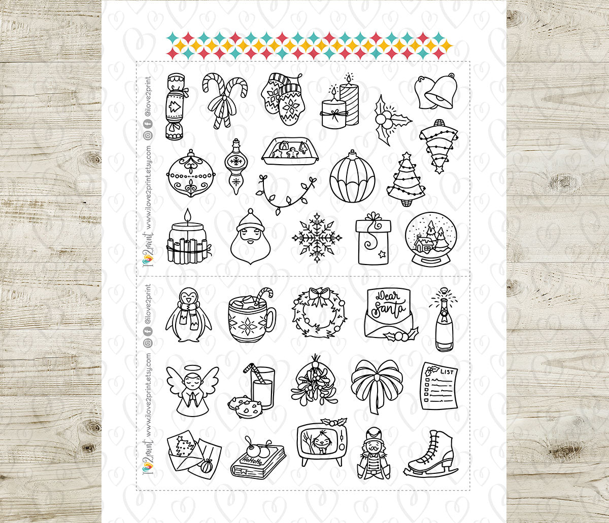Christmas Printable Icons Stickers SET 2 – Color and Stamp Planner Icons - PDF & Cut Files