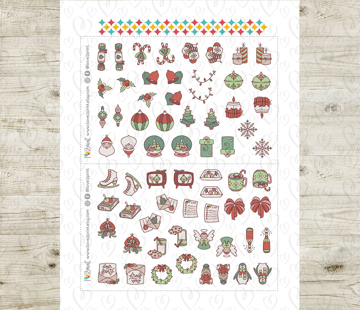 Christmas Printable Icons Stickers SET 2 – Color and Stamp Planner Icons - PDF & Cut Files