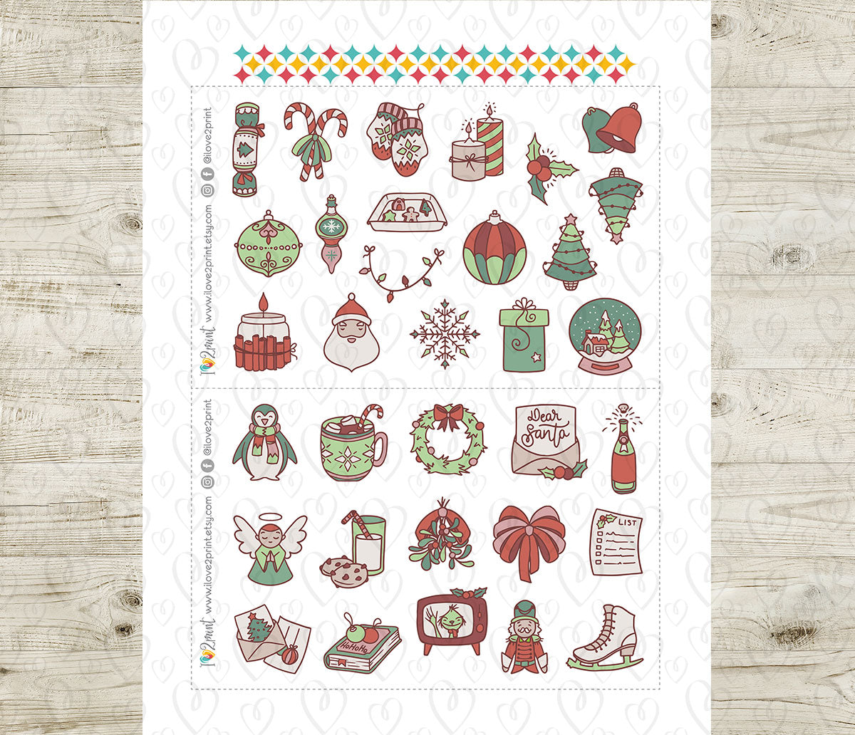 Christmas Printable Icons Stickers SET 2 – Color and Stamp Planner Icons - PDF & Cut Files