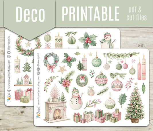 Christmas Ornaments –  Holidays Decorative Stickers – Printable PDF & Cut Files