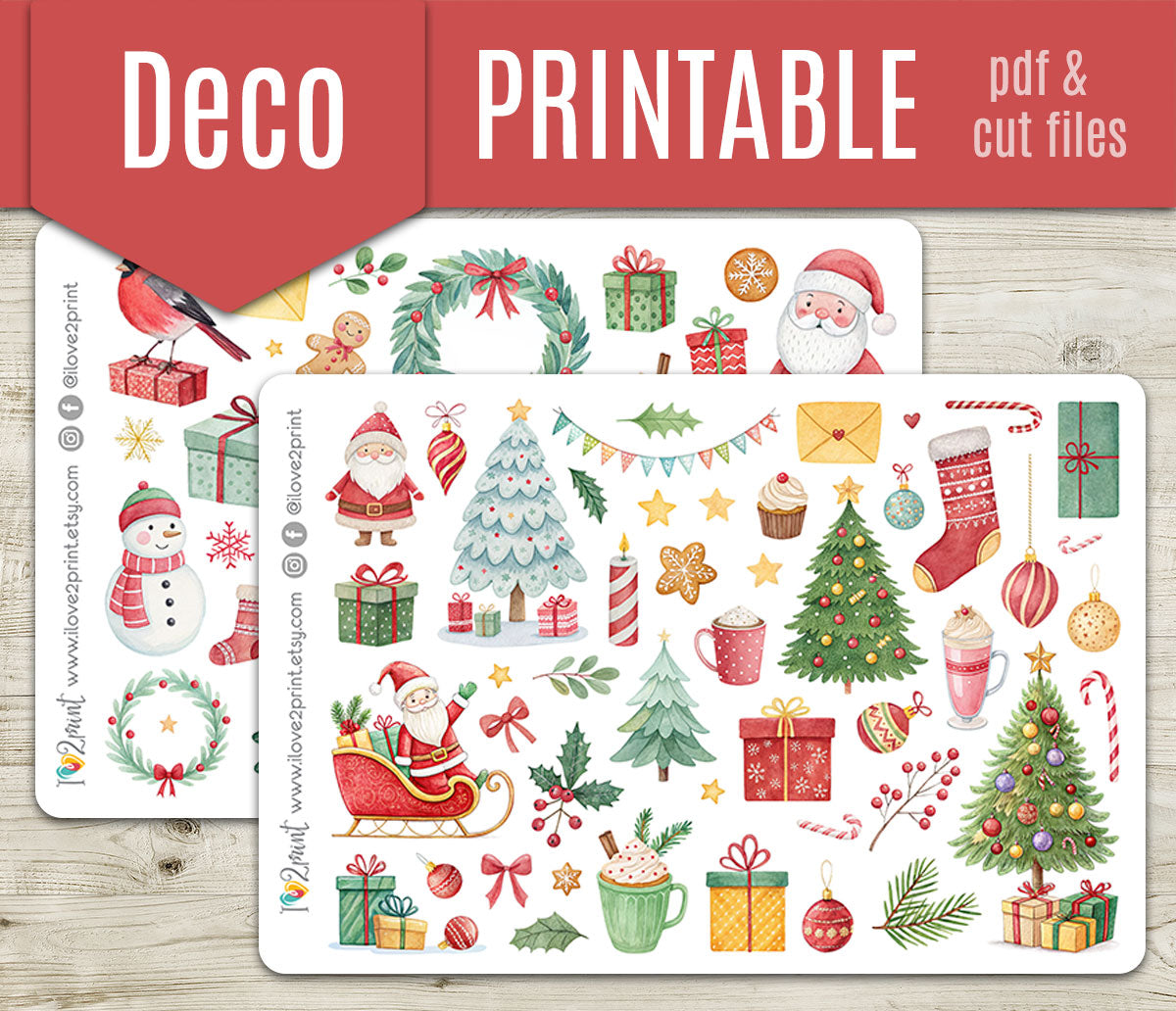 Classic Christmas –  Holidays Decorative Stickers – Printable PDF & Cut Files