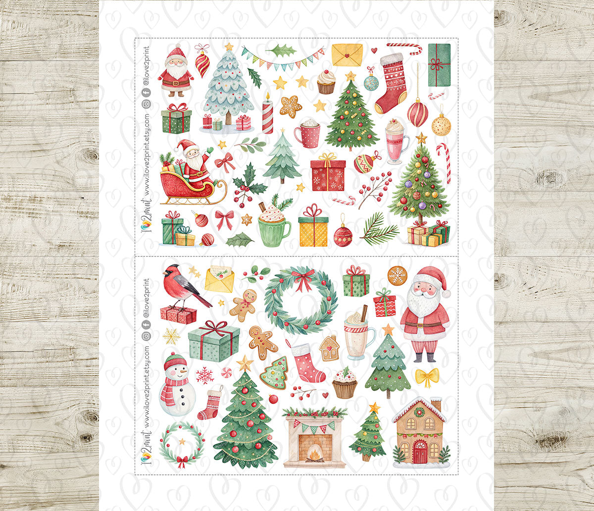 Classic Christmas –  Holidays Decorative Stickers – Printable PDF & Cut Files