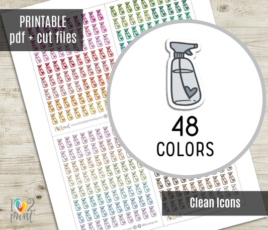 Spray Cleaner Mini Icon Printable Planner Stickers | 48 Colors | PDF Cut Files